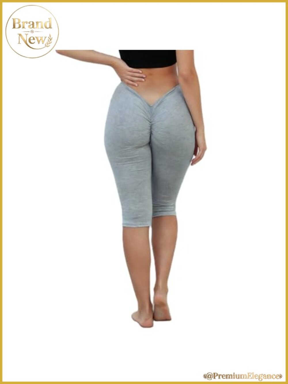 Women's V Back Scrunch Butt Lifting Seamless Ribbed Capri Leggings High Waisted